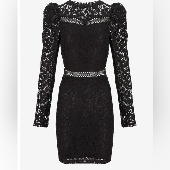 Express Black Lace Puff Sleeve Side Cutout Sheath Dress- NWT - Picture 15 of 16